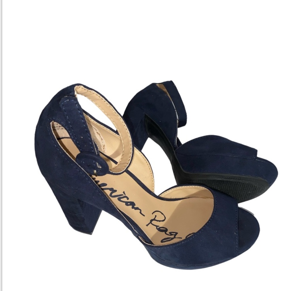 American Rag dark blue suede peep toe platforms with chunky heel size 6
